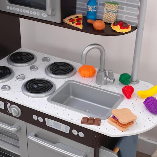 KidKraft Uptown Espresso Wooden Play Kitchen & Play Food Accessories Set